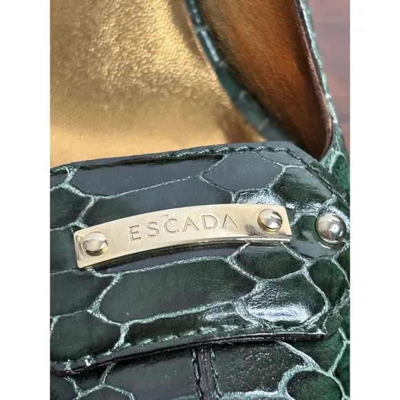 Escada Women's Green Alligator Pointed Toe Pump Size 37 Dressy Heeled Shoes NWOT
