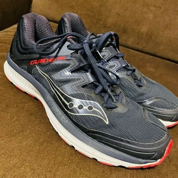 Excellent Mens Saucony Guid ISO Running Shoes Indigo Grey Red Size 10 US 44 EUR