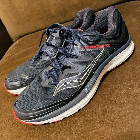 Excellent Mens Saucony Guid ISO Running Shoes Indigo Grey Red Size 10 US 44 EUR