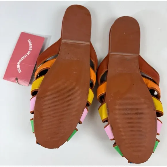 Farm Rio NWT Rust Rainbow Beaded Mule Sandals Vegan Leather, size 8