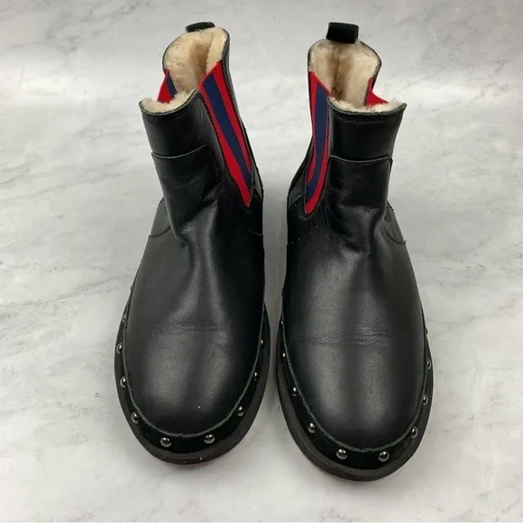 FD Ugg Australia Studded Striped Fur Lined Leather Slip On Winter Boots Size 8