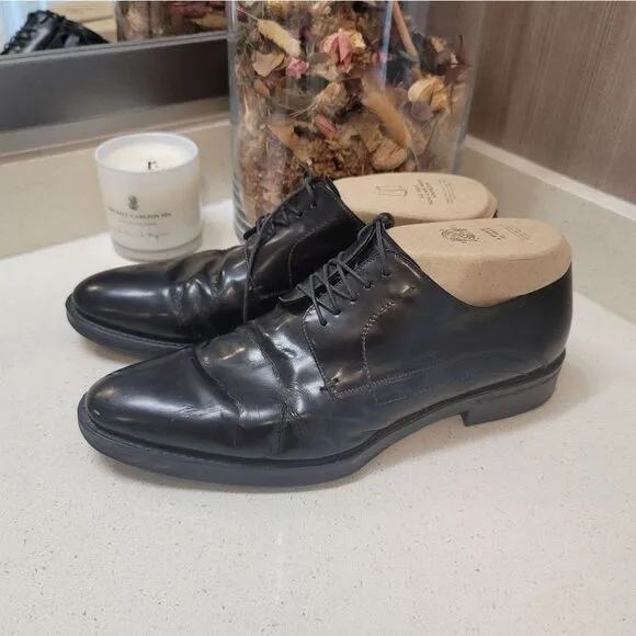 FENDI Roma Black Leather Lace Tie Derby Dress Shoes 8 Formal