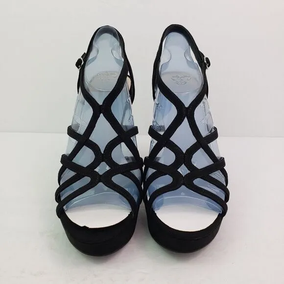 Fergalicious By Fergie Priscella Womens Sz 8 Black Formal Party Strappy 5&quot; Heels