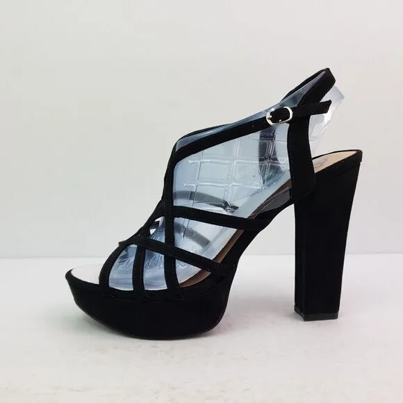Fergalicious By Fergie Priscella Womens Sz 8 Black Formal Party Strappy 5&quot; Heels