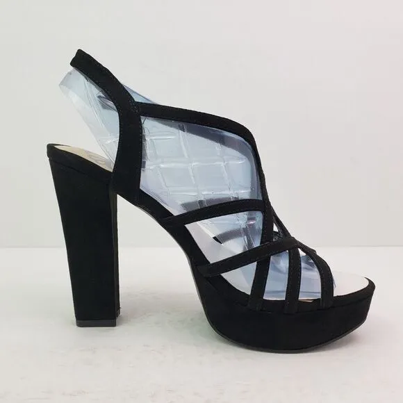 Fergalicious By Fergie Priscella Womens Sz 8 Black Formal Party Strappy 5&quot; Heels