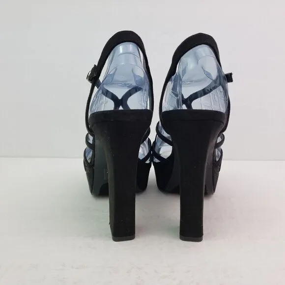 Fergalicious By Fergie Priscella Womens Sz 8 Black Formal Party Strappy 5&quot; Heels