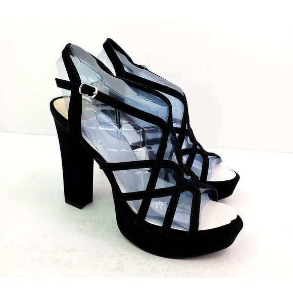 Fergalicious By Fergie Priscella Womens Sz 8 Black Formal Party Strappy 5&quot; Heels