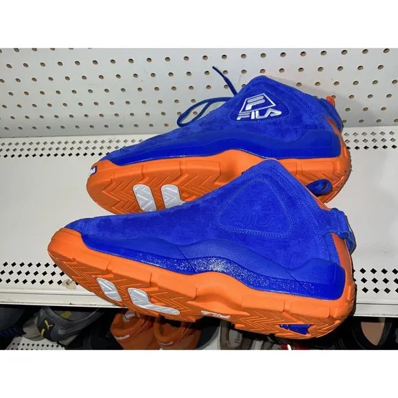 FILA Grant Hill 2 Knicks Mens Suede Basketball Shoes Size 10 Blue Orange