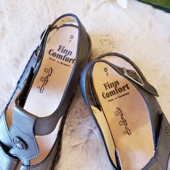 FINN COMFORT Adana Pewter Corten Leather T Strap Sling Silver Sandal Women US9.5