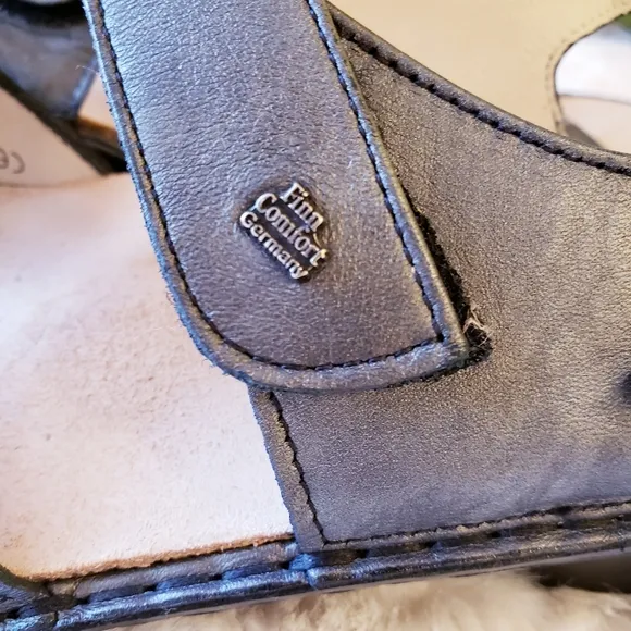FINN COMFORT Adana Pewter Corten Leather T Strap Sling Silver Sandal Women US9.5