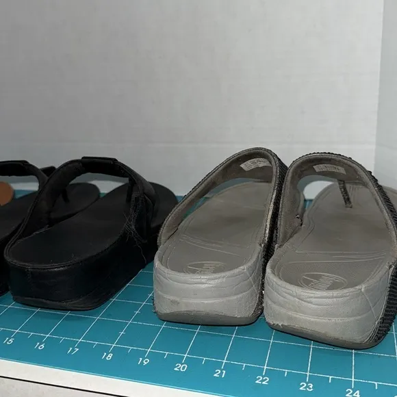 FitFlop Set of 3 Stylish Sandals 2  Black &amp; 1 Grey Sparkle 2 Thong 1Slide Size 8