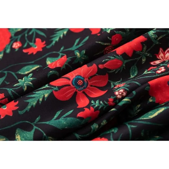 Floral Women's Midi Length High Waist Silk Satin Elasticized Cheetah Skirt