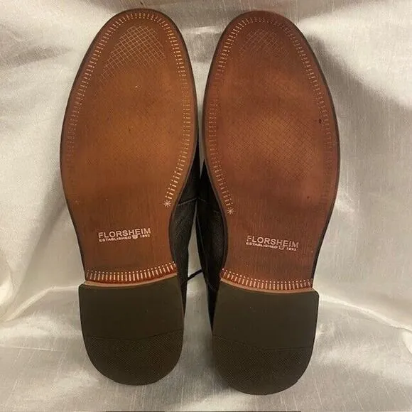 Florsheim Men's Size 11.5 Black Seamless Leather Plain Toe Lace Up Oxfords Shoes