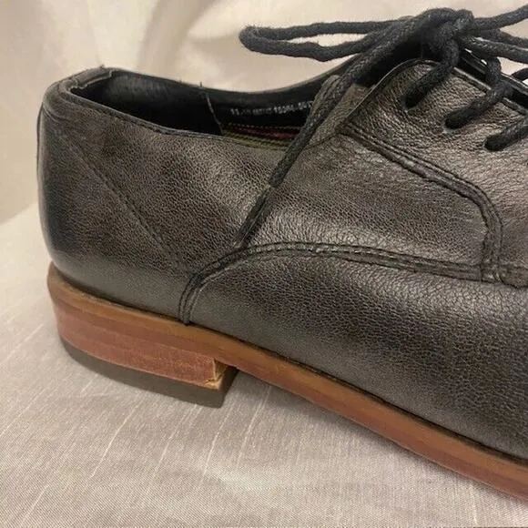 Florsheim Men's Size 11.5 Black Seamless Leather Plain Toe Lace Up Oxfords Shoes