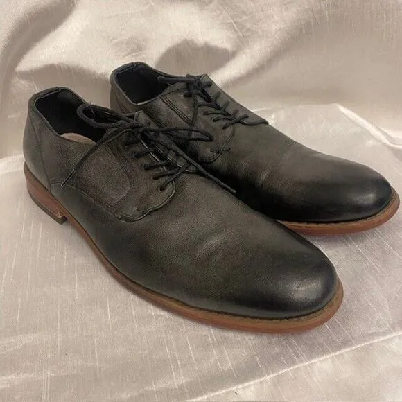 Florsheim Men's Size 11.5 Black Seamless Leather Plain Toe Lace Up Oxfords Shoes