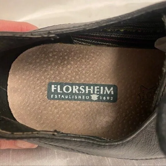 Florsheim Men's Size 11.5 Black Seamless Leather Plain Toe Lace Up Oxfords Shoes