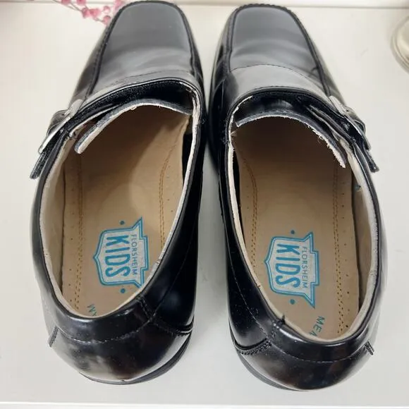 Florsheim Reveal Jr. Black Leather Moc Toe Monk Strap Oxford Shoes Boys Size 7M