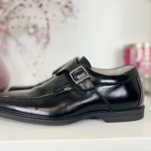 Florsheim Reveal Jr. Black Leather Moc Toe Monk Strap Oxford Shoes Boys Size 7M