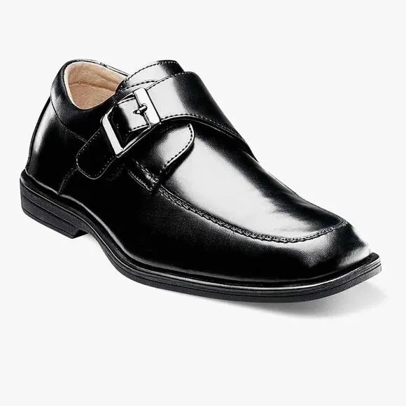 Florsheim Reveal Jr. Black Leather Moc Toe Monk Strap Oxford Shoes Boys Size 7M