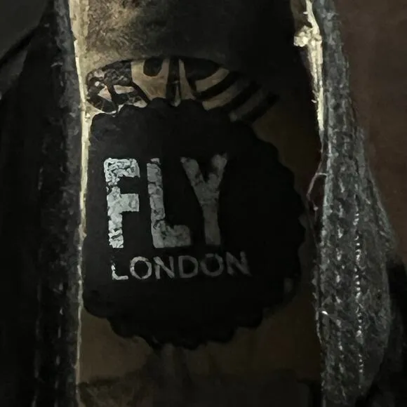 FLY London Womens Robi Black Suede Wedge Shoes Mary Jane Sz 36 EU 5.5 US