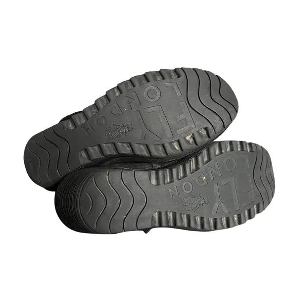 FLY London Womens Robi Black Suede Wedge Shoes Mary Jane Sz 36 EU 5.5 US