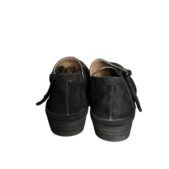 FLY London Womens Robi Black Suede Wedge Shoes Mary Jane Sz 36 EU 5.5 US