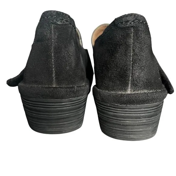 FLY London Womens Robi Black Suede Wedge Shoes Mary Jane Sz 36 EU 5.5 US