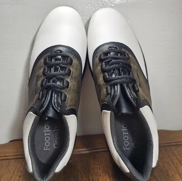 FootJoy Mens 45516 GreenJoys Golf Shoes White Brown Leather Saddle Size   10.5