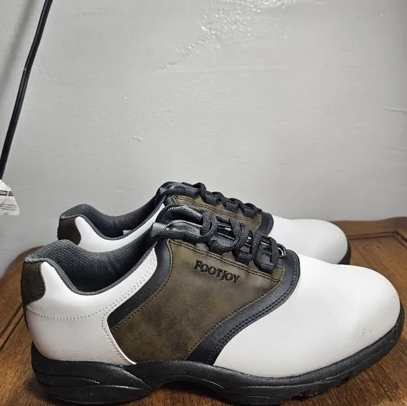 FootJoy Mens 45516 GreenJoys Golf Shoes White Brown Leather Saddle Size   10.5