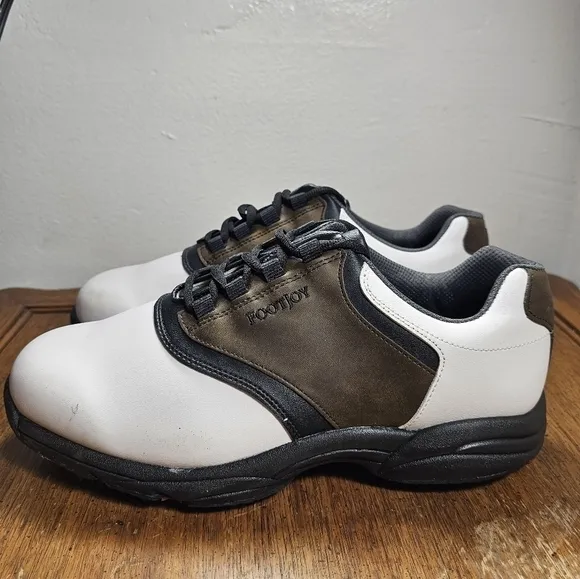FootJoy Mens 45516 GreenJoys Golf Shoes White Brown Leather Saddle Size   10.5
