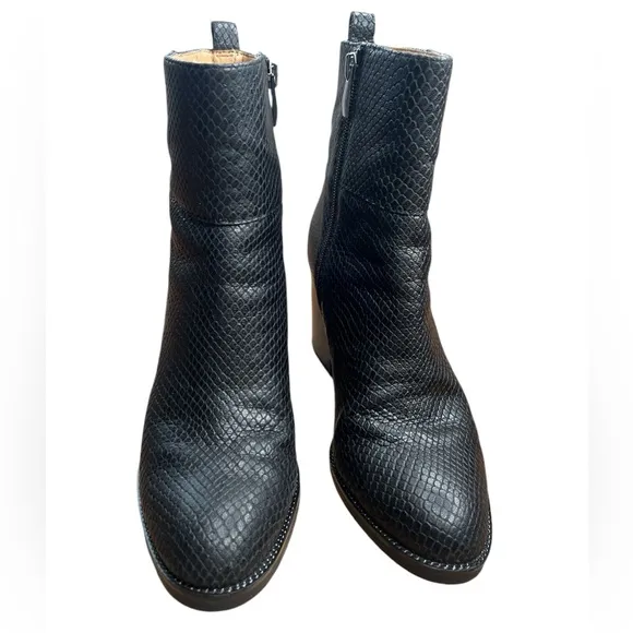 Franco Sarto Boots Pebbled Leather Black L-Owens Zipper Ankle Booties Sz 7.5