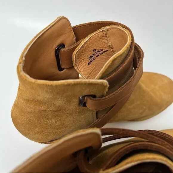Free People Bungalow Wooden Clog Boots Tan Suede FP Collection 51050722 Size 10