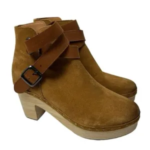 Free People Bungalow Wooden Clog Boots Tan Suede FP Collection 51050722 Size 10