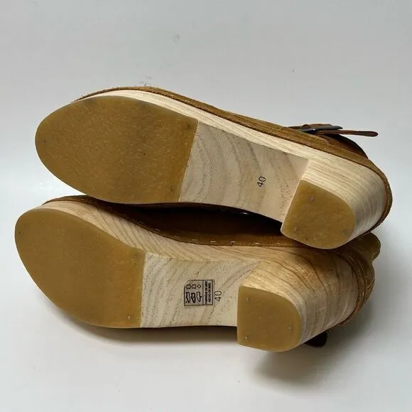 Free People Bungalow Wooden Clog Boots Tan Suede FP Collection 51050722 Size 10