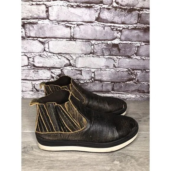 Free People Black Leather Distressed Chelsea Booties Boots Women’s 41EU/10.5M US