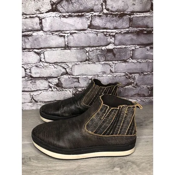 Free People Black Leather Distressed Chelsea Booties Boots Women’s 41EU/10.5M US