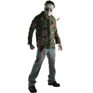 Friday The 13th Jason Voorhees Men's Deluxe Costume T-Shirt And Mask Set