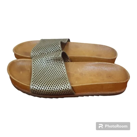 FRYE Lily Perforated Leather Slides Size 9