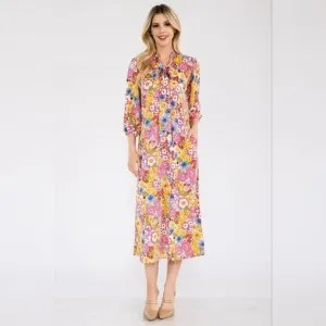 Full Size Floral Midi Dress with Bow Tied