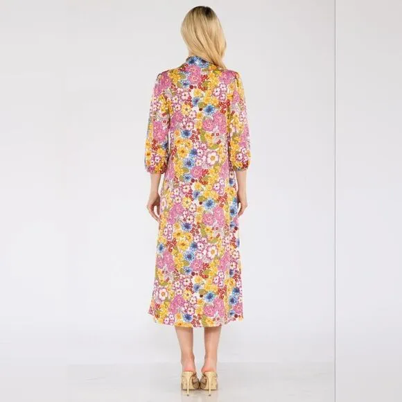 Full Size Floral Midi Dress with Bow Tied