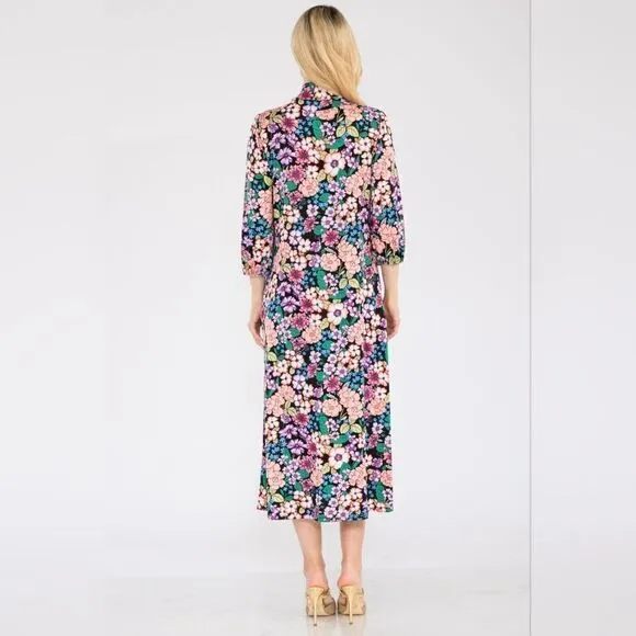 Full Size Floral Midi Dress with Bow Tied