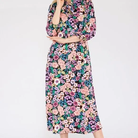 Full Size Floral Midi Dress with Bow Tied