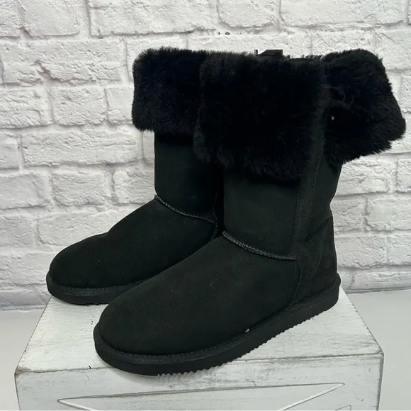 Genuine Sheepskin Black Winter Boots