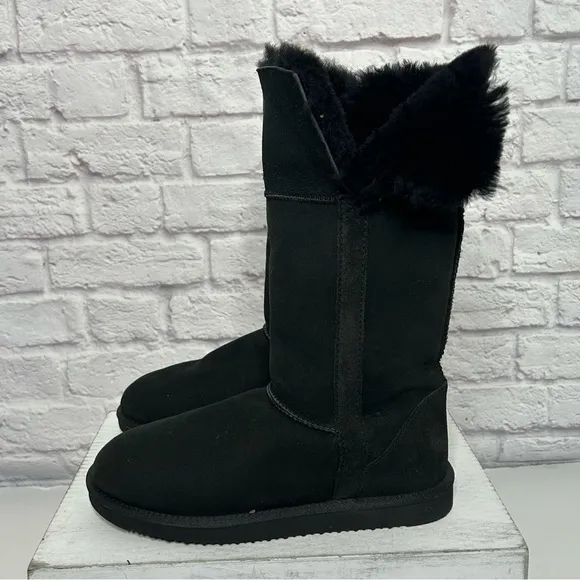 Genuine Sheepskin Black Winter Boots