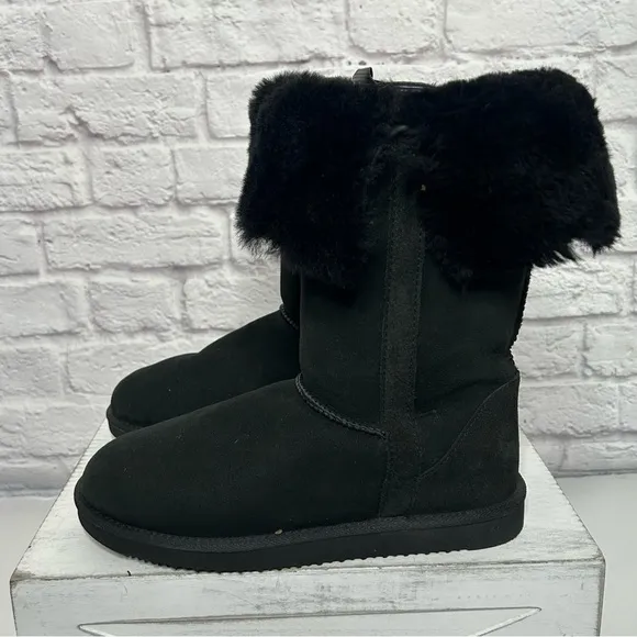 Genuine Sheepskin Black Winter Boots