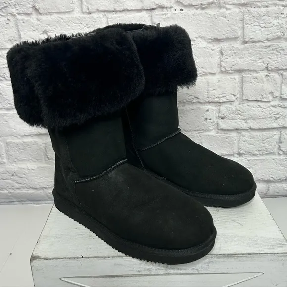 Genuine Sheepskin Black Winter Boots