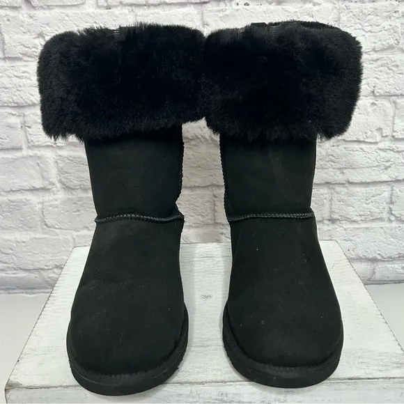 Genuine Sheepskin Black Winter Boots