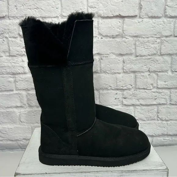 Genuine Sheepskin Black Winter Boots