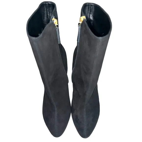 Giuseppe Zanotti Black Suede Animal Print Hide Cindy Wedge Heeled Boots Size 9.5