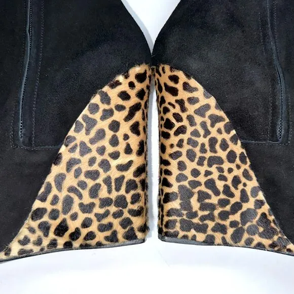 Giuseppe Zanotti Black Suede Animal Print Hide Cindy Wedge Heeled Boots Size 9.5